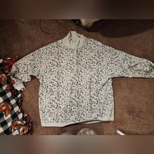 Women's Aerie Leopard Print Quarter Zip Sweatshirt, Size Large